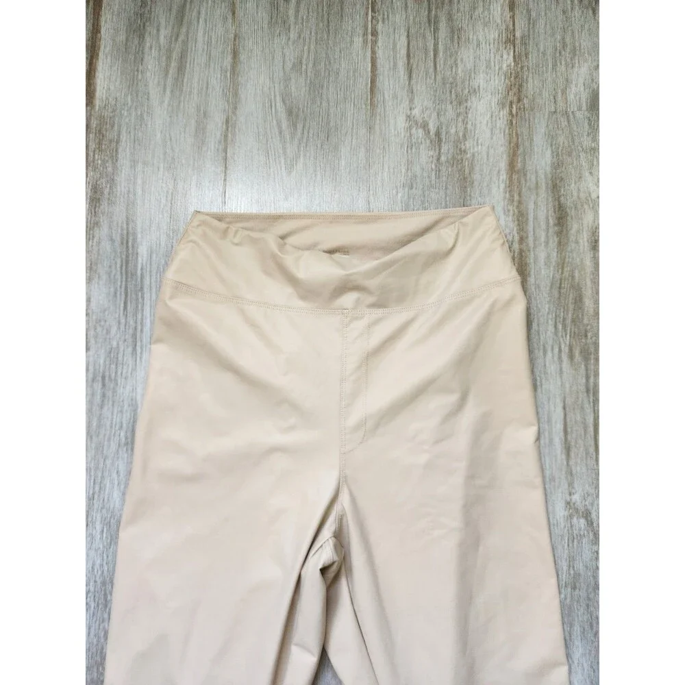 Aerie OFFLINE Nude Beige Pleather Leggings High Waisted Lightweight Yoga L EUC